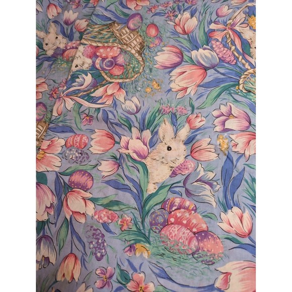 Vintage Easter Bunny Spring Tulips Tablecloth 60x82 Rabbits Blue Eggs Flowers - Picture 5 of 6
